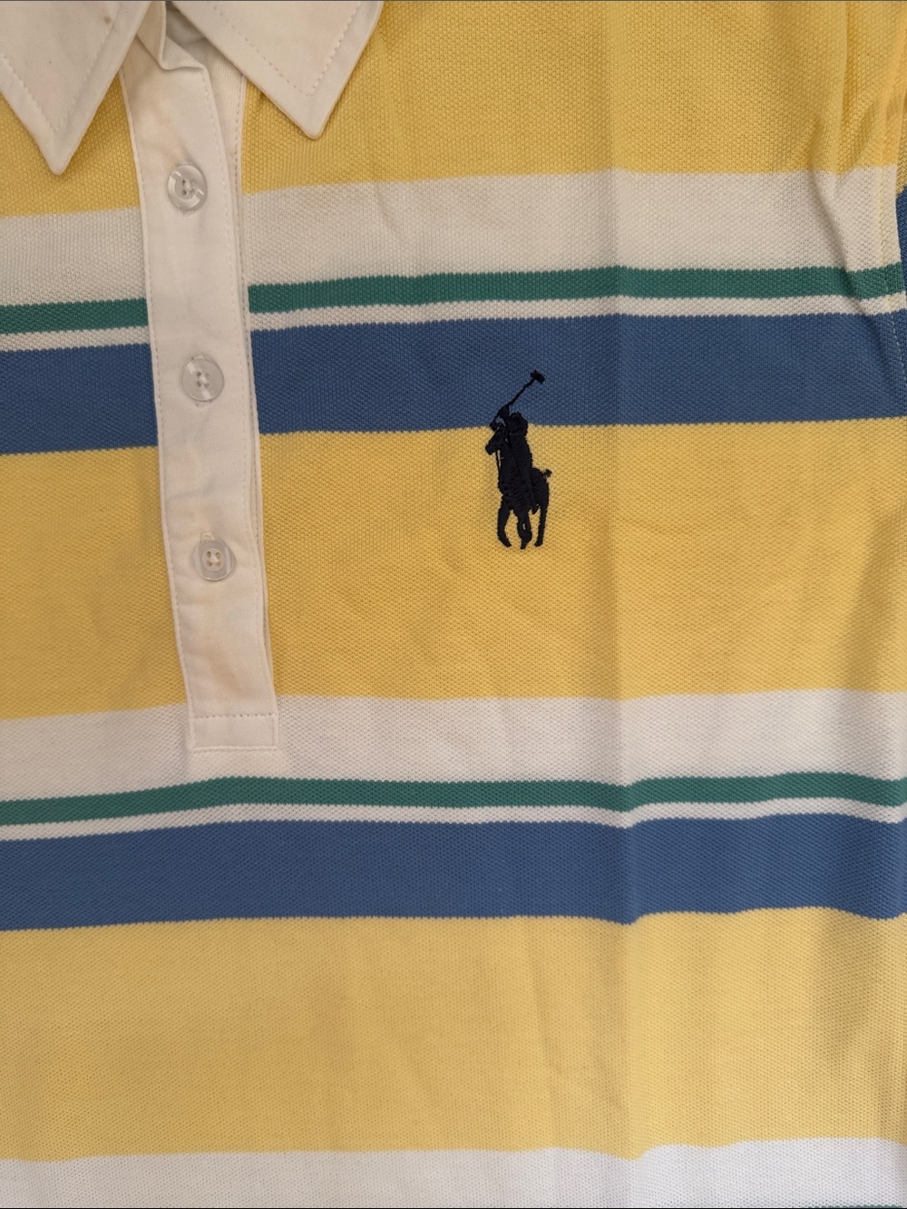 Polo by Ralph Lauren White Collar Striped Polo Shirt — Yellow, Blue, Teal - Picture 4 of 5